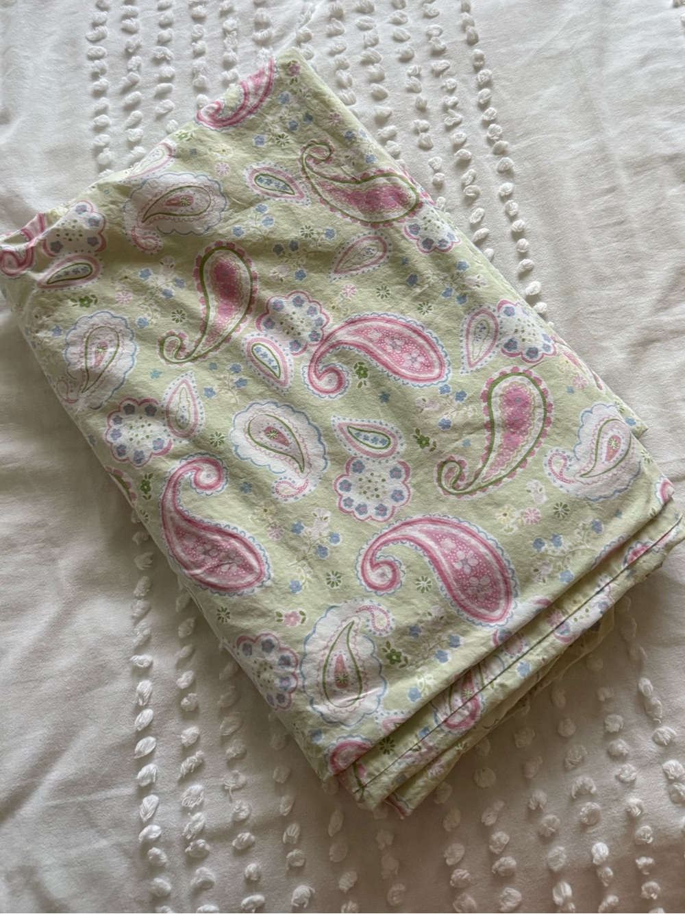 Pottery Barn Kids Pink & Light Green paisley twin duvet cover